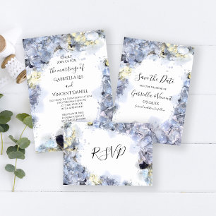 Blå Hydrangea Flowers Watercolor Bröllop Inbjudningar