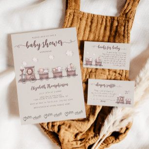 Cute Safari Baby djur Tåg Baby Shower Inbjudningar