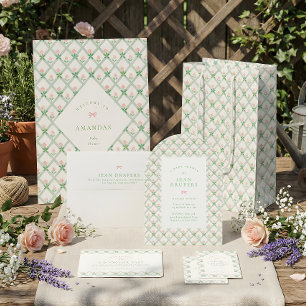 stuga kärna blommande rosa båge flicka baby shower inbjudningar