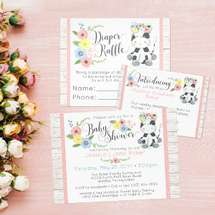 Kow Baby Shower   Cute Blommigt Calf på Rustic Woo Inbjudningar