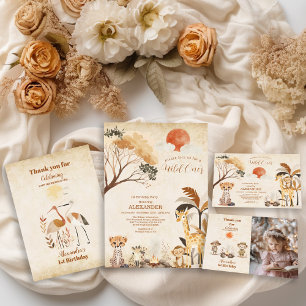 Tropical Safari Vild ett ungle Animals Birthday Inbjudningar