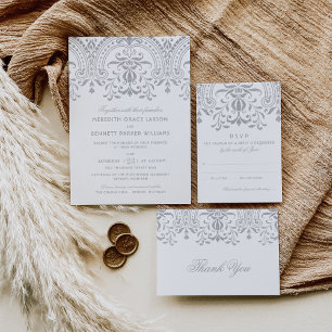 Elegant Silver Vintage Glamor Bröllop Tack Anteckningskort