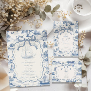 Toile Chic Nautical Bow Bröllop Spara Datumet