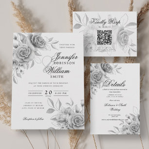 Blommigten Watercolor för elegant i Bröllop med Si Inbjudningar
