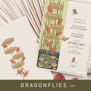 Dragonfly Belle Epoque Art nouveau Bröllop Inbjudningar