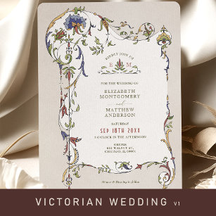 Vintage Victorian Blommigt Ornaments Bröllop-inbju Inbjudningar