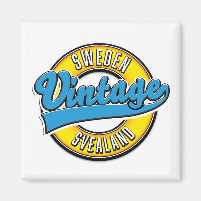 Svealand Sverige Vintage stil logotyp Magnet (Framsidan)