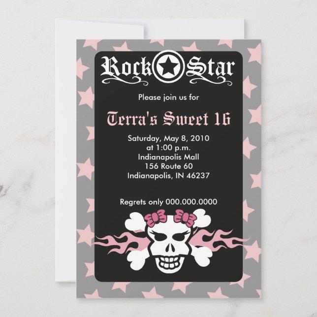 SVECKA 16 SEXTEEN SKULL PUNK ROCKER BIRTHDAY INBJUDNINGAR (Framsida)