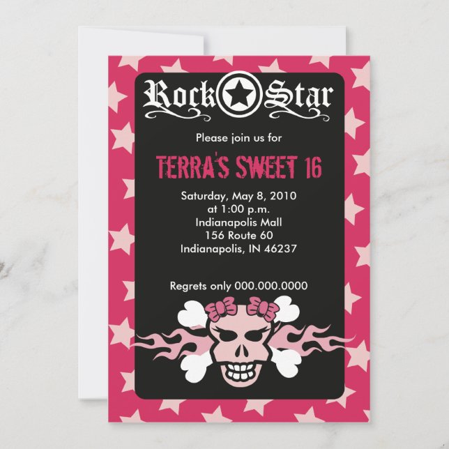 SVECKA 16 SEXTEEN SKULL PUNK ROCKER BIRTHDAY INBJUDNINGAR (Framsida)