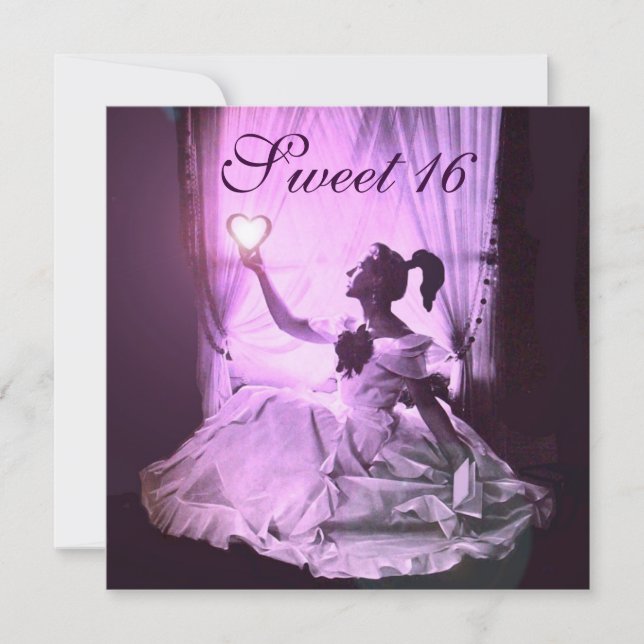 SVEET 16 FÖDELSEDAGSFEST,ROSA LILA BLACK DAMASK INBJUDNINGAR (Framsida)