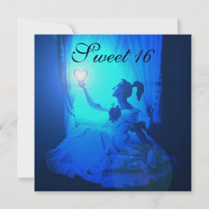 SVEET 16 FÖDELSEDAGSFESTER, BLUE BLACK VITE DAMASK INBJUDNINGAR