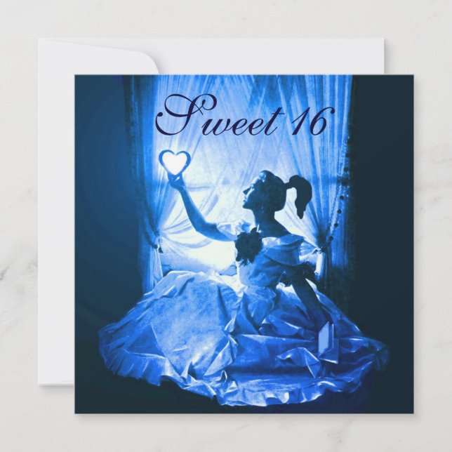 SVEET 16 FÖDELSEDAGSFESTER, BLUE BLACK VITE DAMASK INBJUDNINGAR (Framsida)