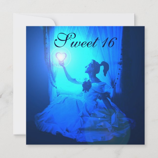 SVEET 16 FÖDELSEDAGSFESTER, BLUE BLACK VITE DAMASK INBJUDNINGAR (Framsida)