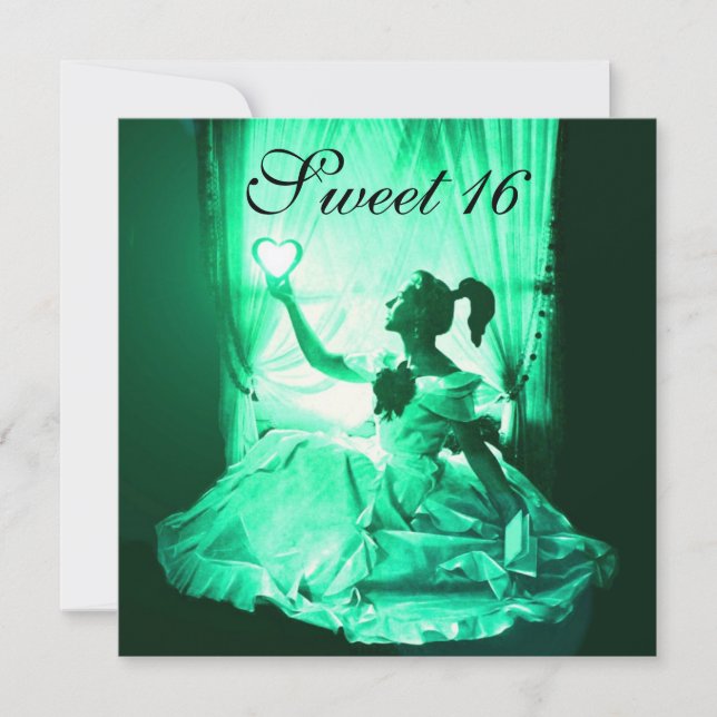 SVEET 16 FÖDELSEDAGSFESTER,GRÖNT GULT SVART DAMASK INBJUDNINGAR (Framsida)