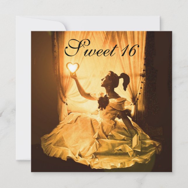 SVEET 16 FÖDELSEDAGSFESTER,GULD GULT SVART DAMASK INBJUDNINGAR (Framsida)
