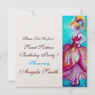 SVEET 16 FÖDELSEDAGSFESTER Röd Rosa Blå turkos Inbjudningar