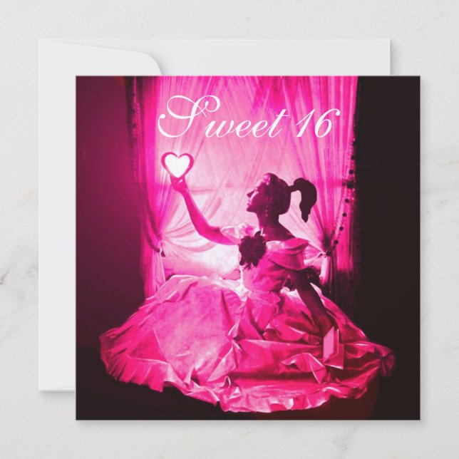 SVEET 16 FÖDELSEDAGSFESTER,ROSA FUCHSIA BLACK DAMA INBJUDNINGAR (Framsida)