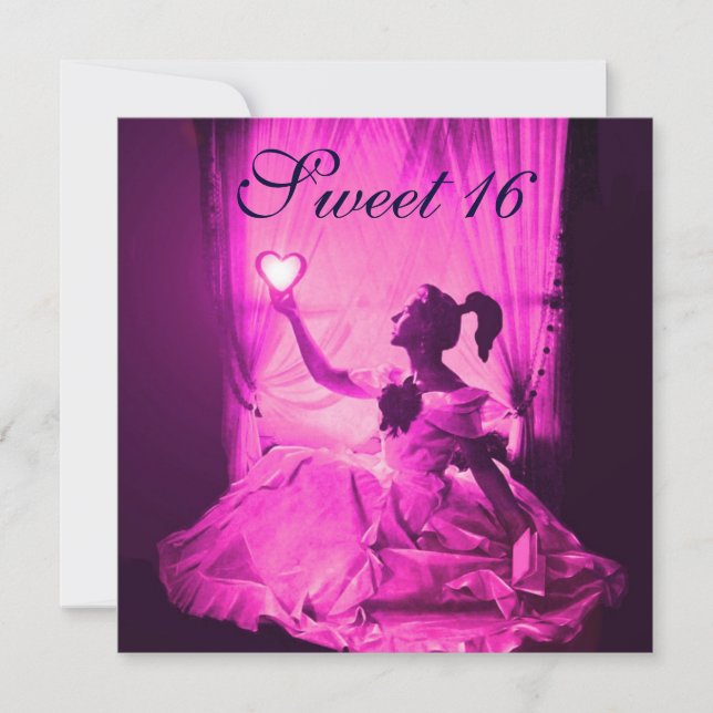 SVEET 16 FÖDELSEDAGSFESTER,ROSA PURPE BLACK DAMASK INBJUDNINGAR (Framsida)