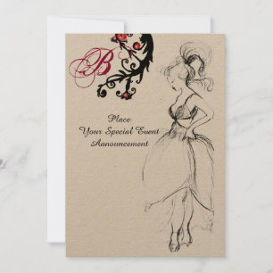 SVEET 16 FÖDELSEDAGSFESTERS MONOGRAM Red Black Swi Inbjudningar