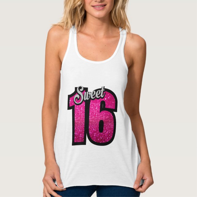 SVEET 16 GLITTER T-SHIRTS LINNE MED RACERBACK  (Framsida)