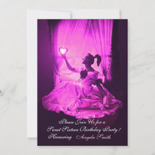 SVEET 16 PARTY,VIOLET FUCHSIA BLACK DAMASK INBJUDNINGAR