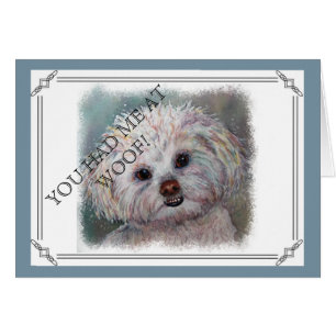 SVEET WHITE MALTESE YORKIE MIX HÄLSNINGSKORT