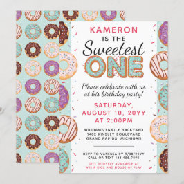 SVEETEST EN Blådöende donuts Baby första födelseda Inbjudningar