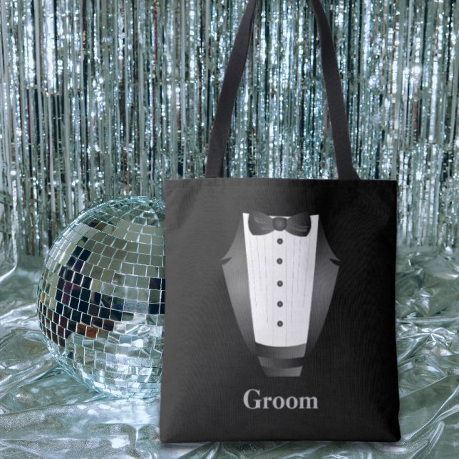 Svensexa Bröllop Best Man Team Groom svart smoking Tygkasse (Bachelor Party Groomsman Team Groom black tuxedo Tote Bag)