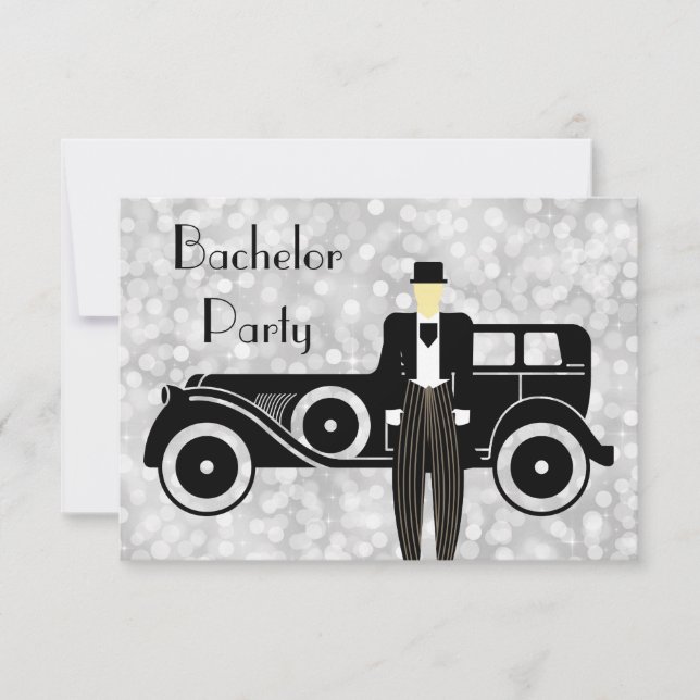 Svensexepartaj Invitation Gatsby Vintage Bil Inbjudningar (Framsida)
