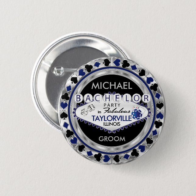 Svensexepoker marker - Mörkblå knapp (Framsida & baksida)