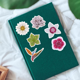 Svensfärgad handritad Wildblomma och bockkulent Klistermärken