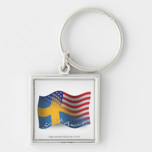 Svensk-Amerikan som vinkar flagga Fyrkantig Silverfärgad Nyckelring