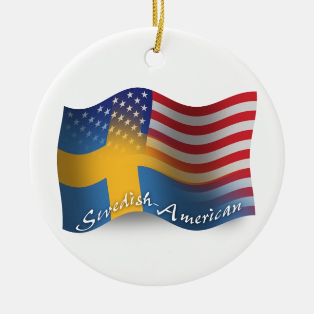 Svensk-Amerikan som vinkar flagga Julgransprydnad Keramik (Framsidan)