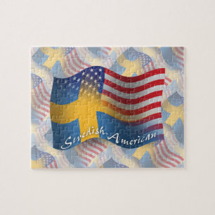 Svensk-Amerikan som vinkar flagga Pussel