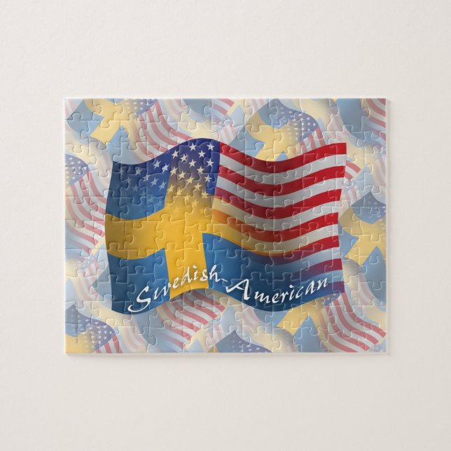 Svensk-Amerikan som vinkar flagga Pussel (Horisontell)