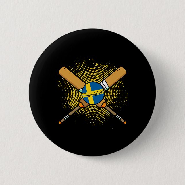 Svensk Cricketracket Och Ll Flagga Av Sverige  Knapp (Framsida)