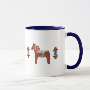 Svensk Dala häst med norska Rosemaling Mugg