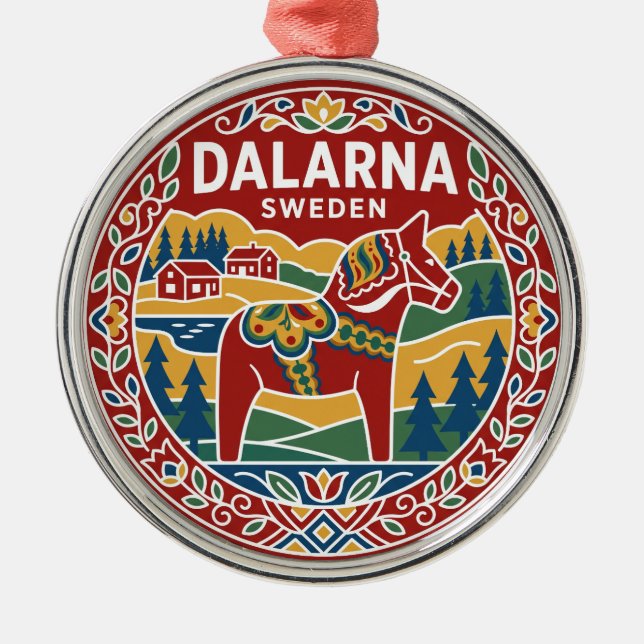 Svensk Dalahäst Sverige Julgransprydnad Metall (Framsidan)