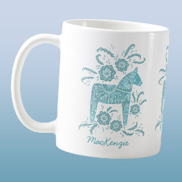 Svensk Dalahäst Teal Personlig Kaffe Mugg