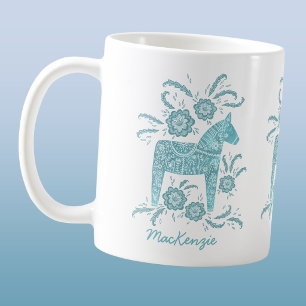 Svensk Dalahäst Teal Personlig Kaffe Mugg