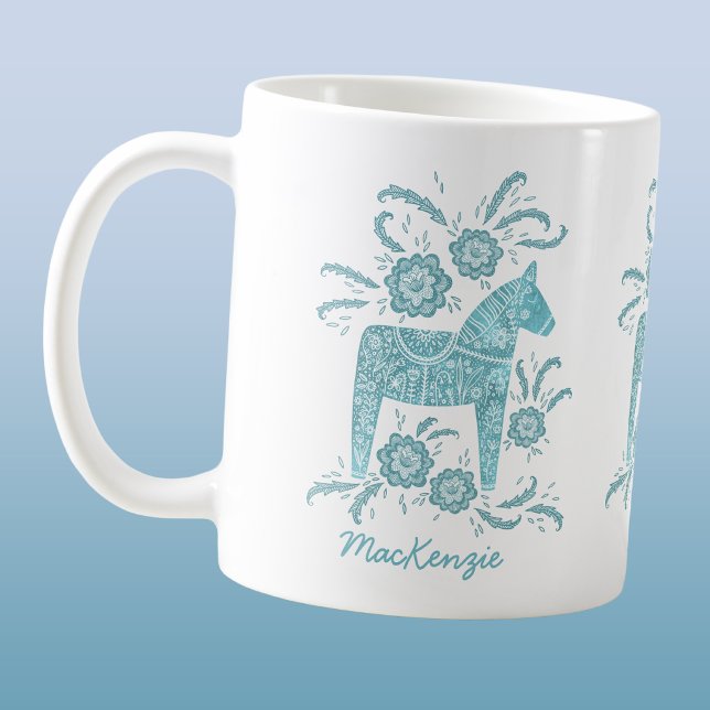 Svensk Dalahäst Teal Personlig Kaffe Mugg (Skapare uppladdad)