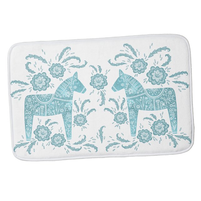 Svensk Dalahäst Tealgrön och Vit Badrumsmatt Badrumsmatta (Swedish Dala Horse bath mat)