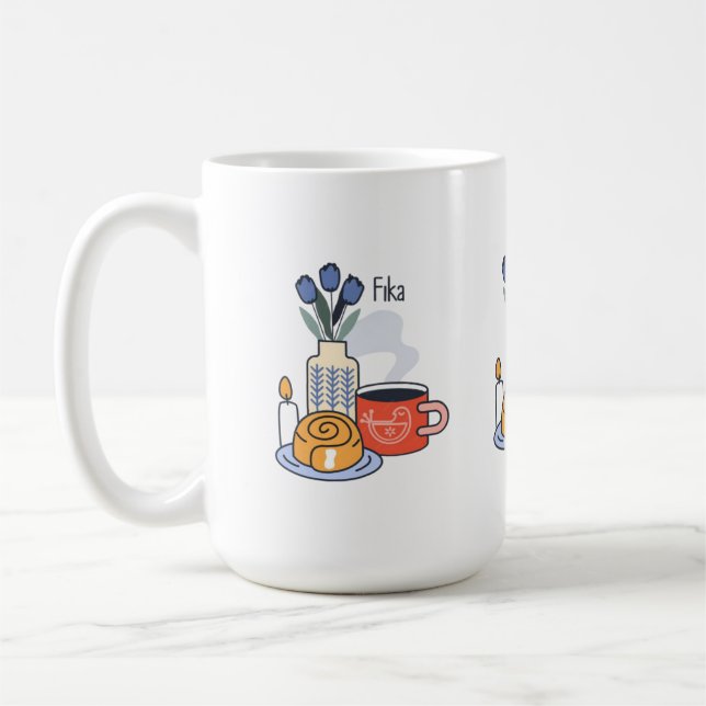 Svensk Fika Kaffe Rast 15 oz Mugg | Mysig Skandi (Vänster)