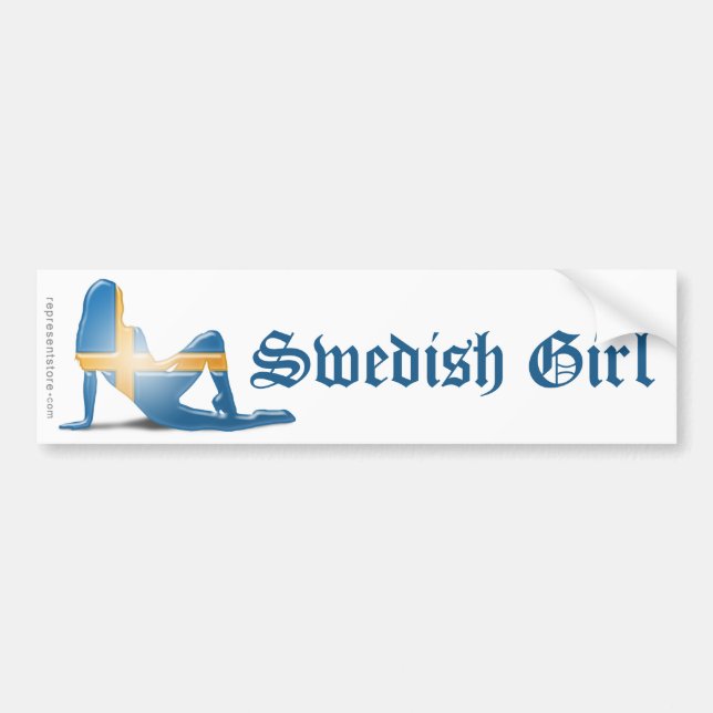 Svensk flickaSilhouetteflagga Bildekal (Framsidan)