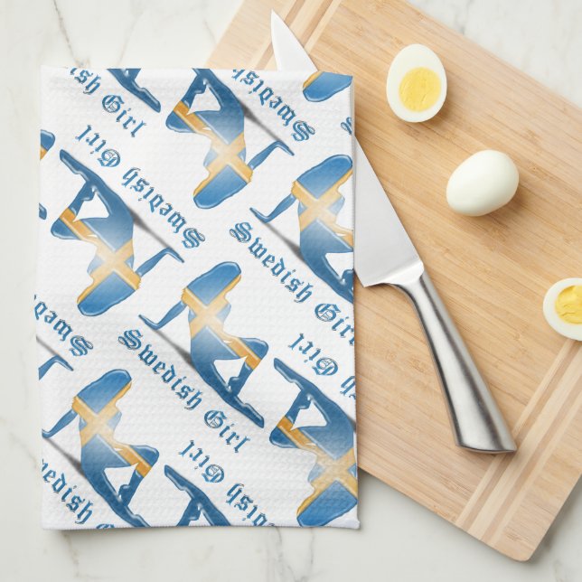 Svensk flickaSilhouetteflagga Kökshandduk (Vikt i Fjärdedel)
