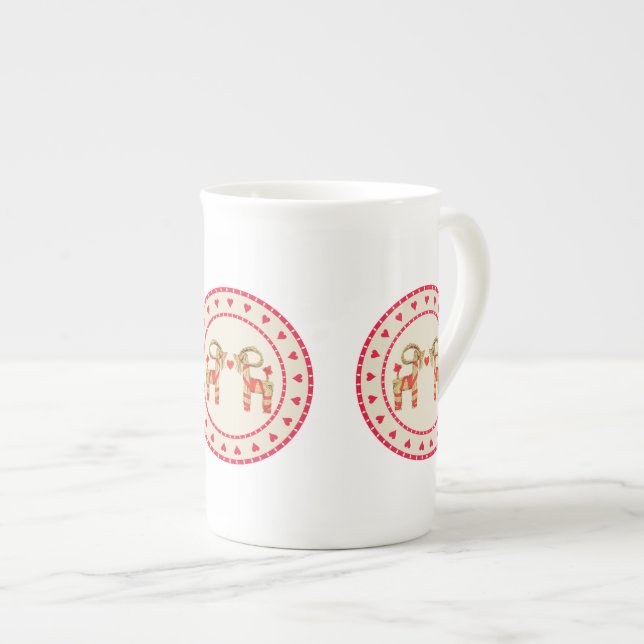 Svensk Julbok sugrörget med hjärtor Benporslin Mugg (Framsida höger)