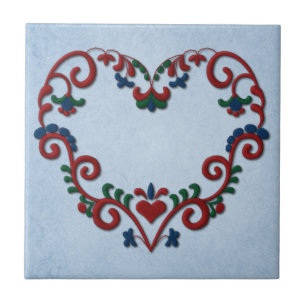 Svensk norsk Rosemaling hjärta Kakelplatta