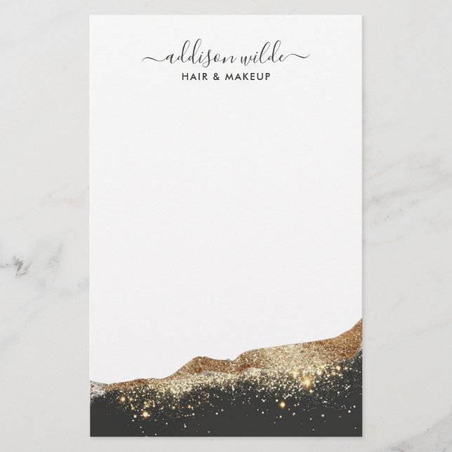 Svensk Svart Och Guld Glitter Trendig Script Brevpapper (Framsida)