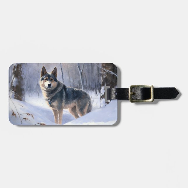 Svensk Vallhund Låt Det Snöa Jul  Bagagebricka (Horisontell Framsida)