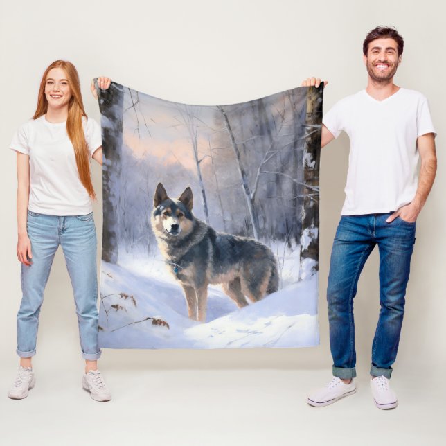 Svensk Vallhund Låt Det Snöa Jul  Fleecefilt (På plats)